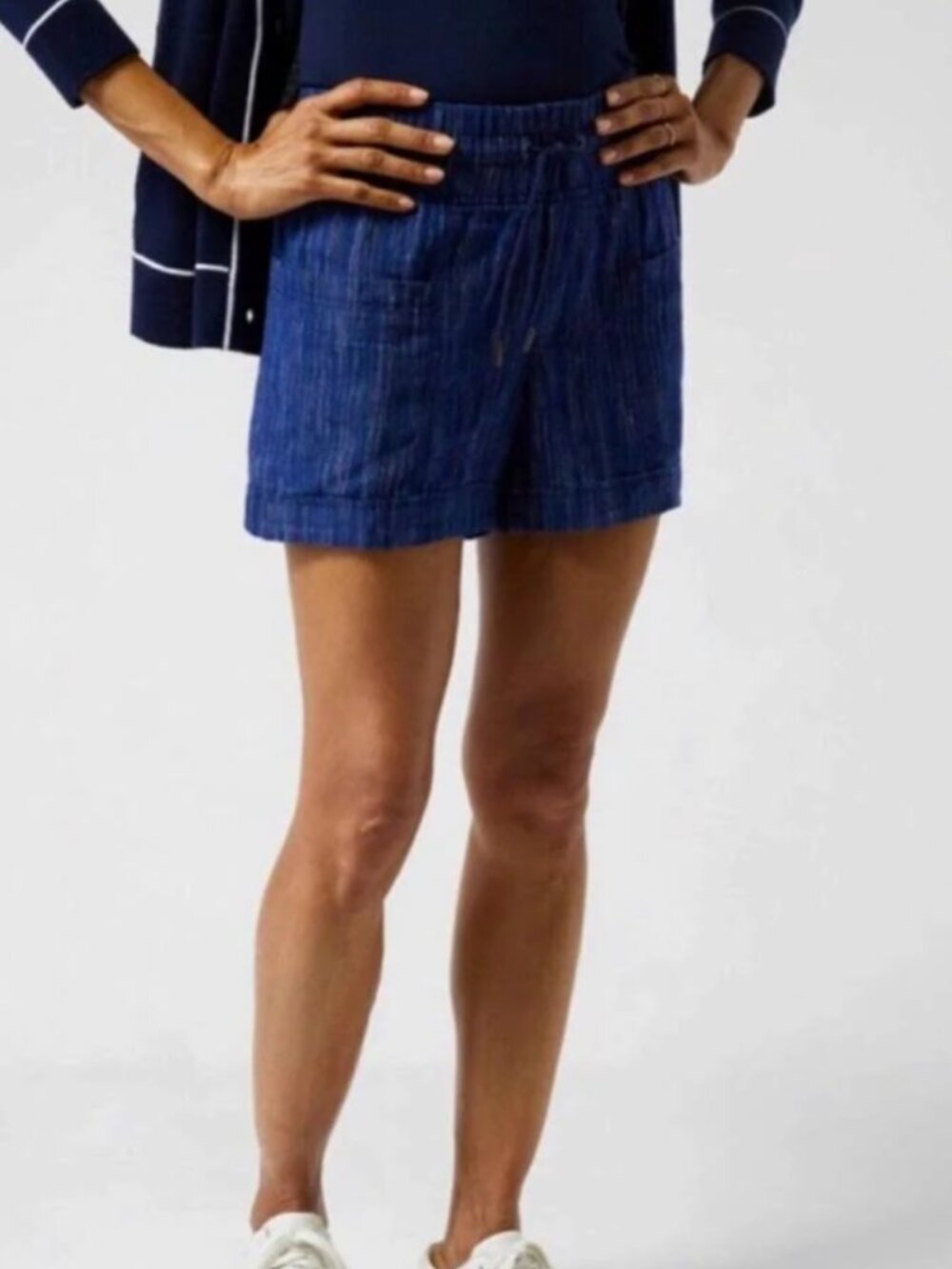 Athleta Linen Cabo Textured 4" Linen Short Dark Blue Sz 6